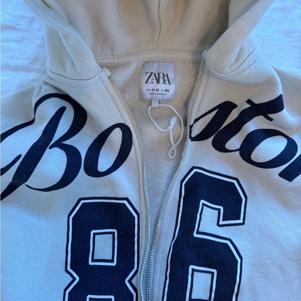 Zara Cream Hoodie with Boston 86 Print
